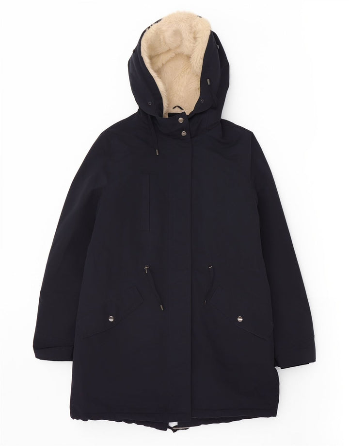 Marks & Spencer Veste à capuche Sherpa Parka pour femme UK 12 Bleu marine moyen