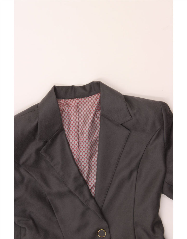 VINTAGE Womens 1 Button Blazer Jacket UK 14 Medium Grey Wool Vintage Vintage and Second-Hand Vintage from Messina Hembry 