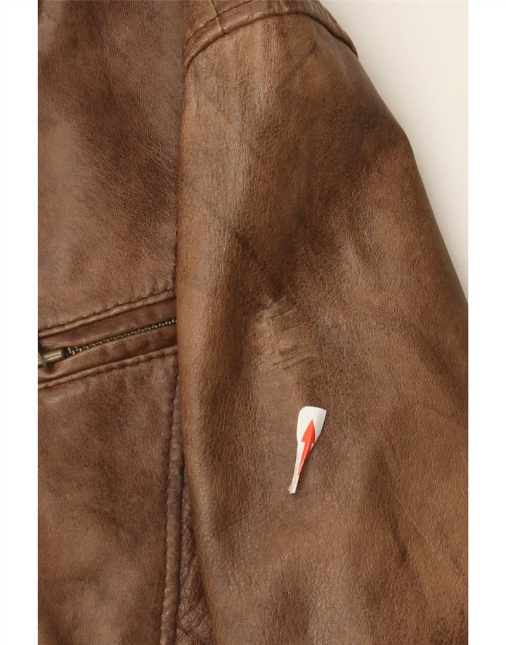 Oasis Veste en cuir courte pour femme UK 16 Large Marron Colourblock