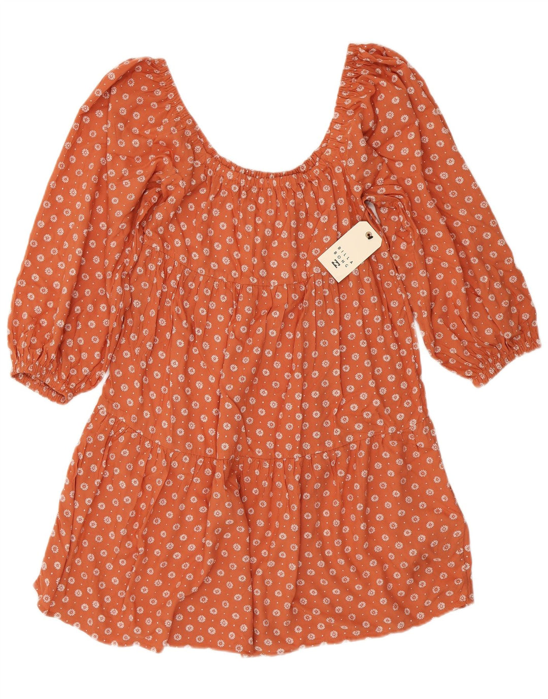 BILLABONG Tunique à Manches 3/4 pour Femme UK 14 Grande Viscose Florale Orange