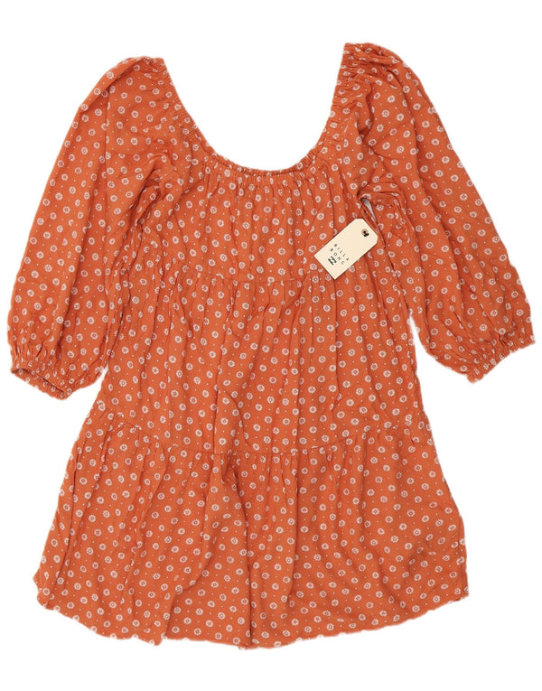 BILLABONG Tunique à Manches 3/4 pour Femme UK 14 Grande Viscose Florale Orange