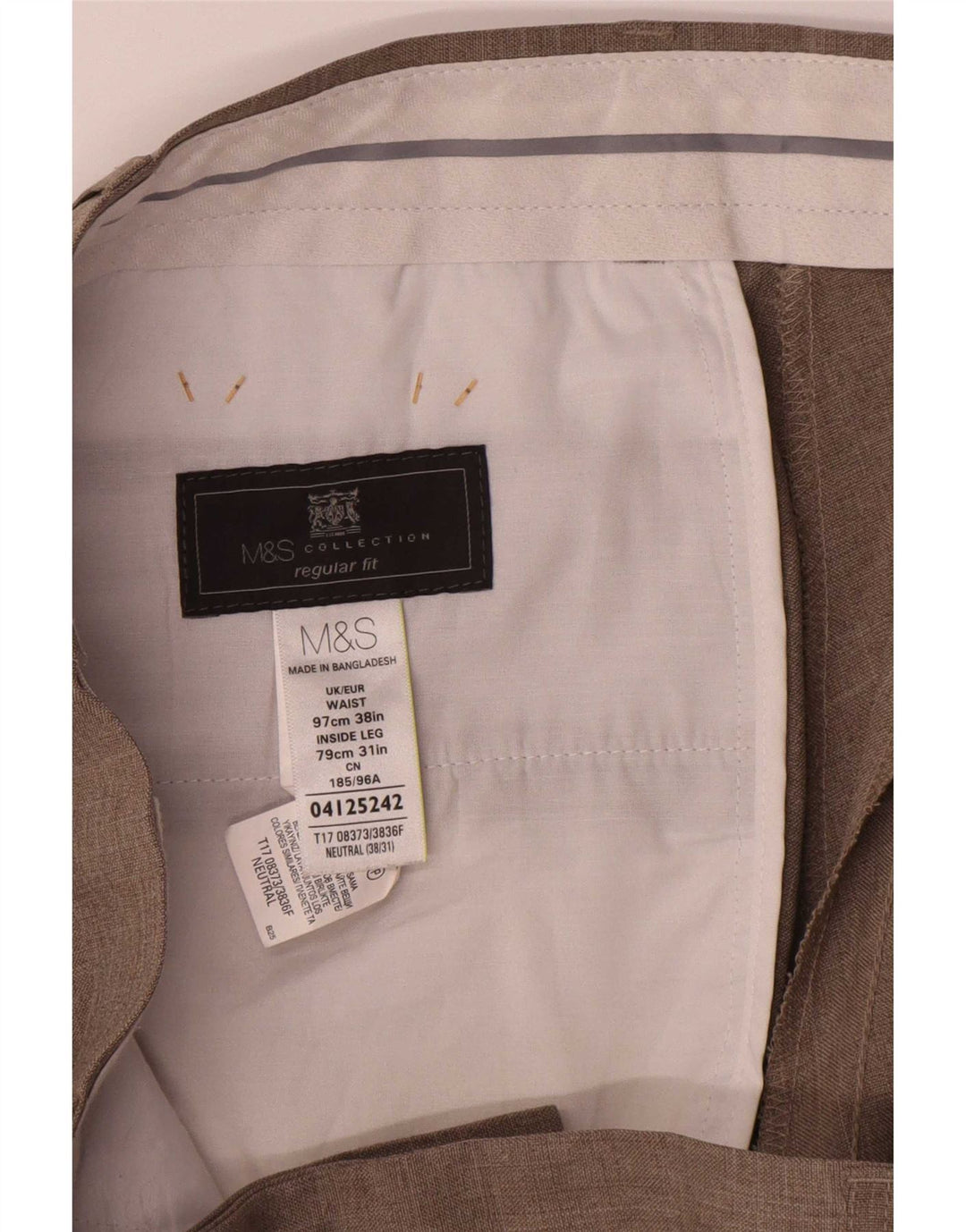 Marks & Spencer Pantalon de costume coupe classique pour homme W38 L31 Beige Polyester