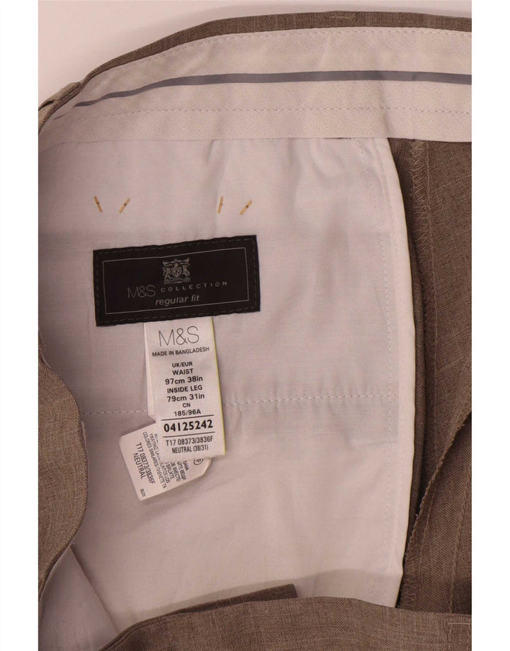 Marks & Spencer Pantalon de costume coupe classique pour homme W38 L31 Beige Polyester