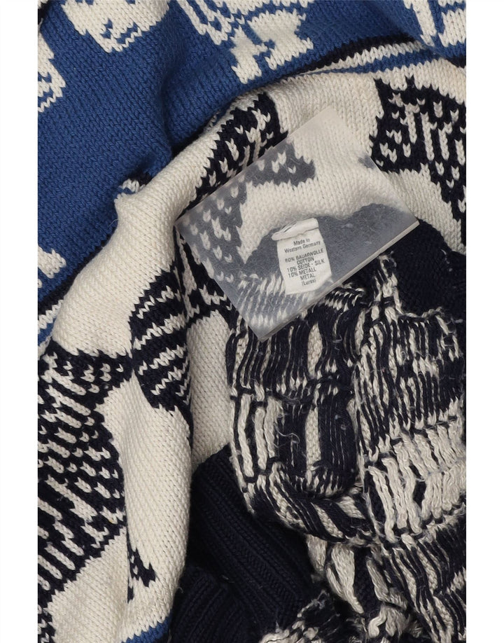 VINTAGE Femme Crew Neck Jumper Pull UK 18 XL Bleu Marine Imprimé Animal