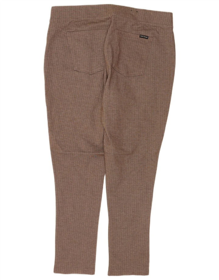 DKNY Pantalon décontracté slim pour femme XL W36 L28 Marron à chevrons Polyester