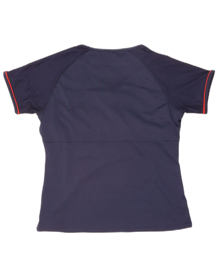 Fila Femme T-Shirt Top UK 14 Medium Bleu Marine Polyester