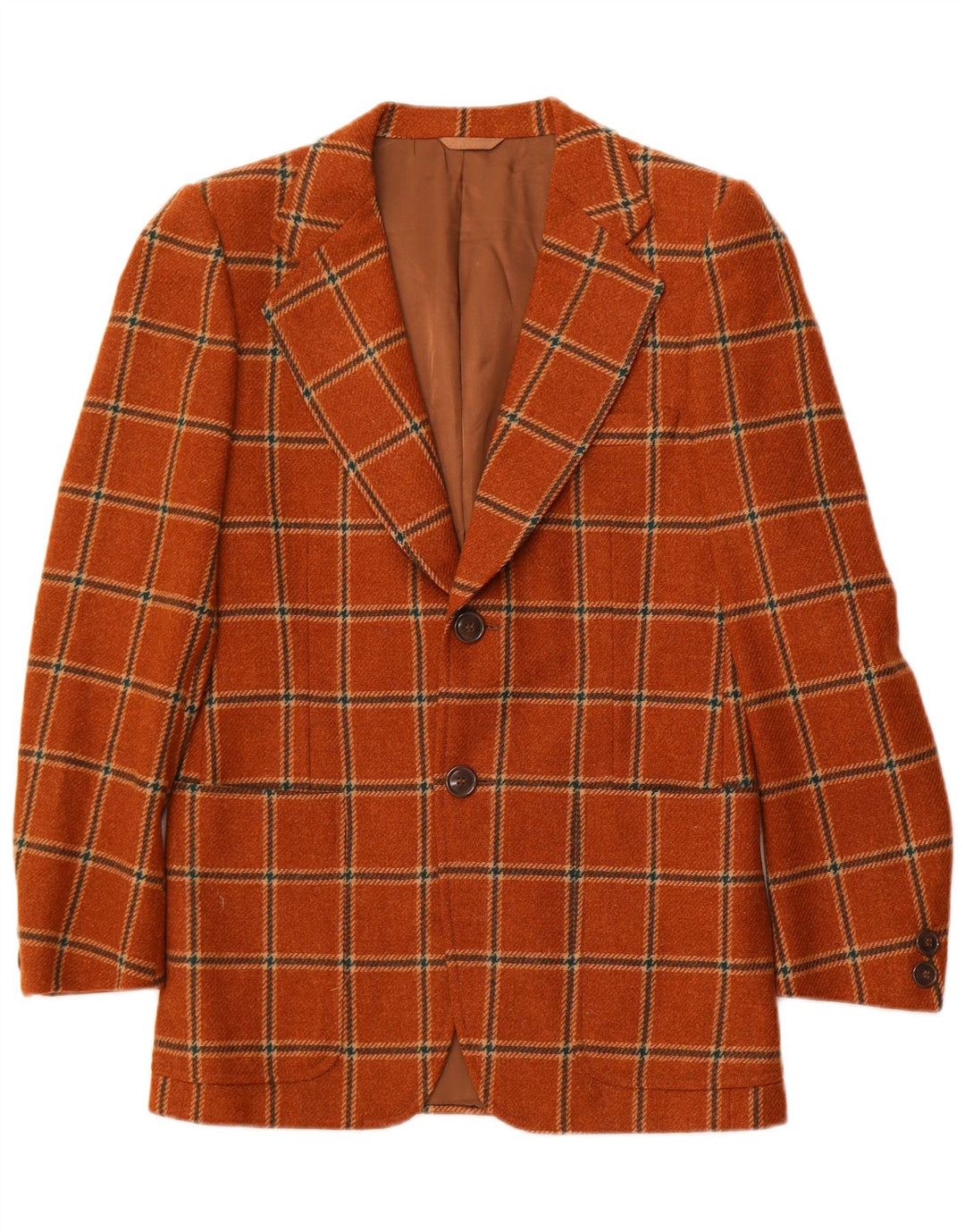 VINTAGE Veste Blazer 2 Boutons Homme IT 50 Grande Laine à Carreaux Marron