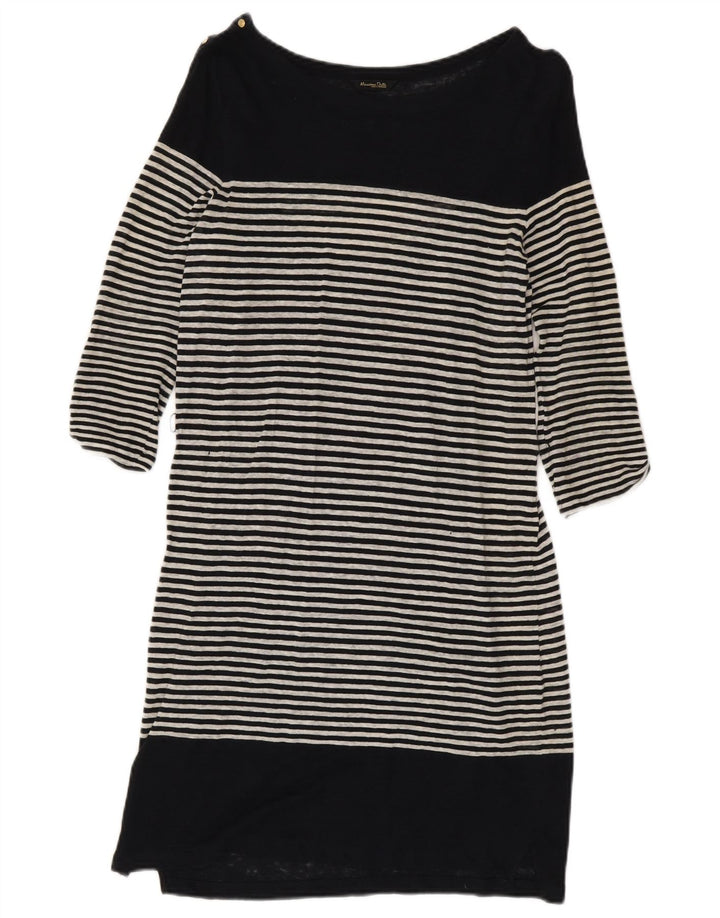 Massimo Dutti Robe droite à manches 3/4 pour femme UK 10 Petit Noir Rayé