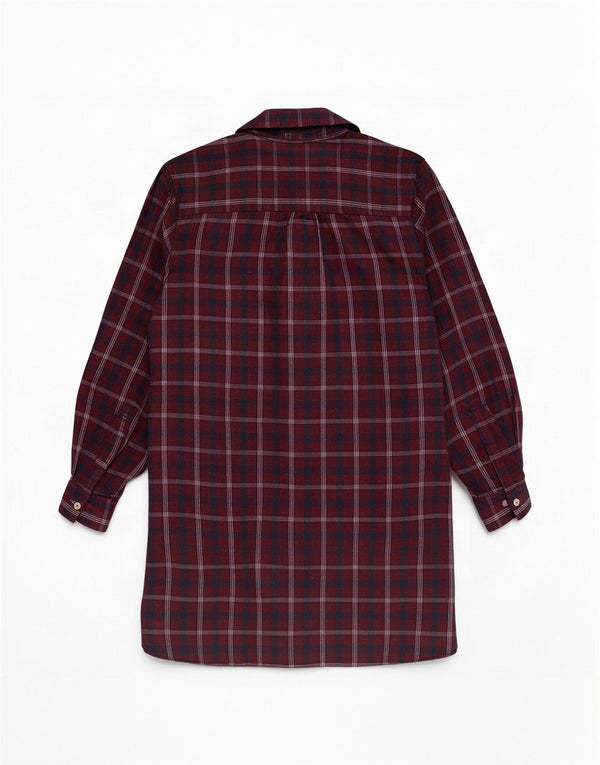 Fat Face Robe chemise pour femme UK 12 en coton à carreaux bordeaux moyen