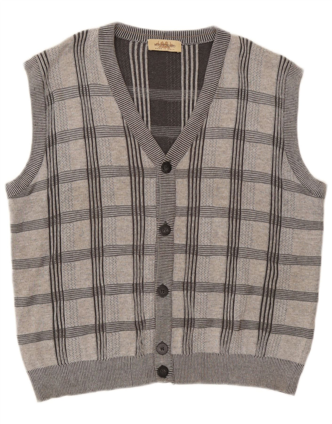 MONTECHIARO Cardigan sans manches pour homme XL Gris à carreaux
