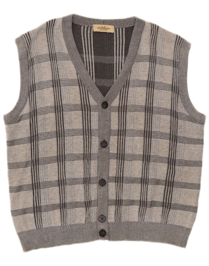 MONTECHIARO Cardigan sans manches pour homme XL Gris à carreaux