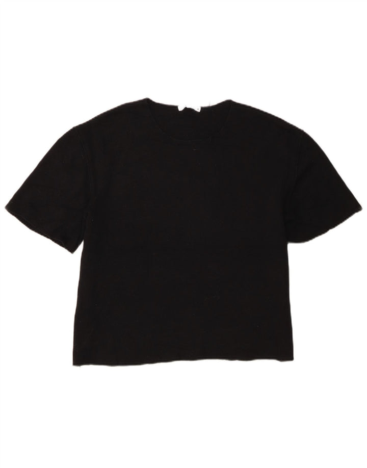 Zara Womens Crop Oversize T-Shirt Top UK 10 Petit Noir Polyester