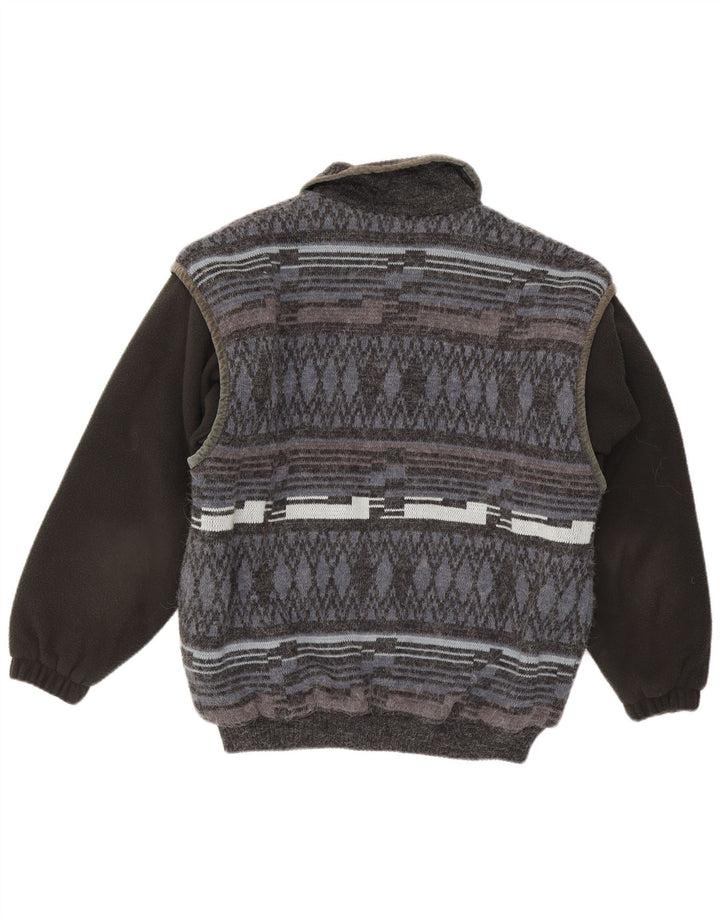 Berto Lucci Veste Bomber En Tricot Pour Homme UK 38 Gris Moyen Géométrique Polyacrylique