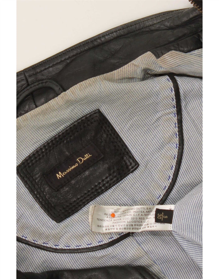 Massimo Dutti Veste de motard en cuir pour femme UK 10 Petit Noir