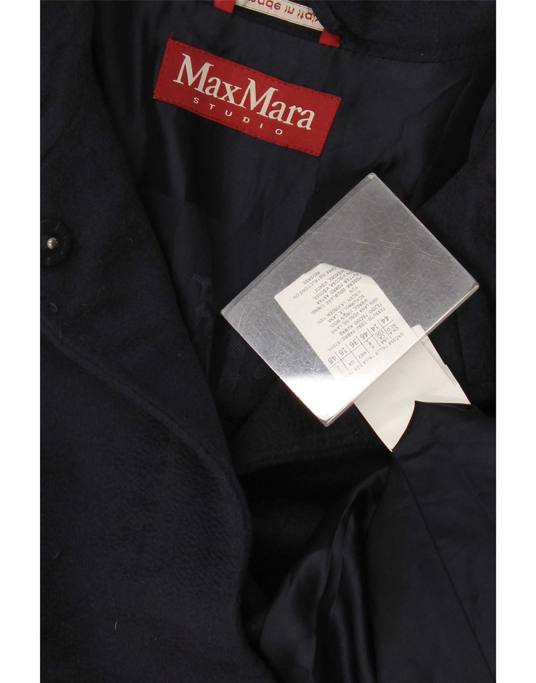 Max Mara Manteau Femme UK 16 Large Bleu Marine Laine Vierge