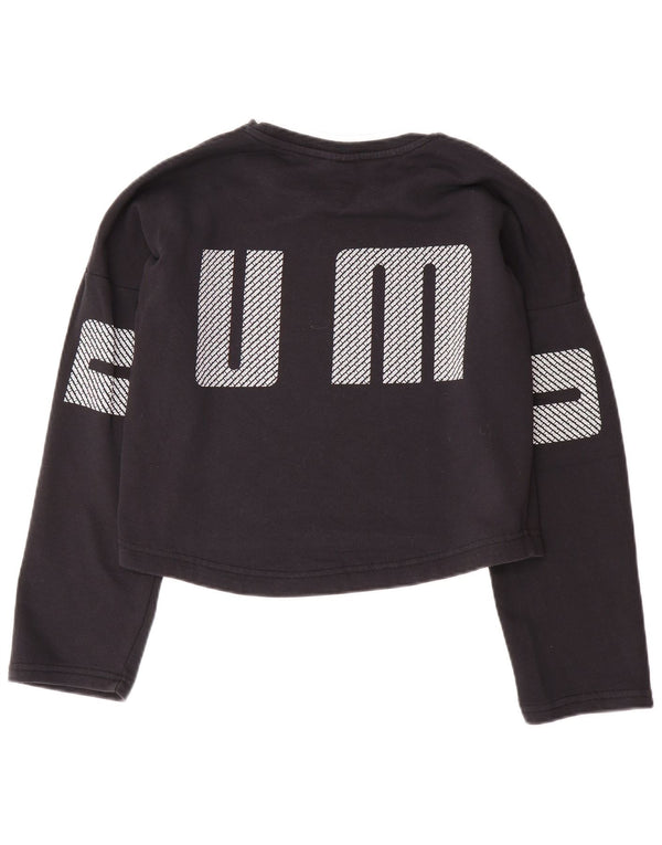 Puma Womens Oversized Crop Graphic Sweatshirt Jumper UK 10 Small Black