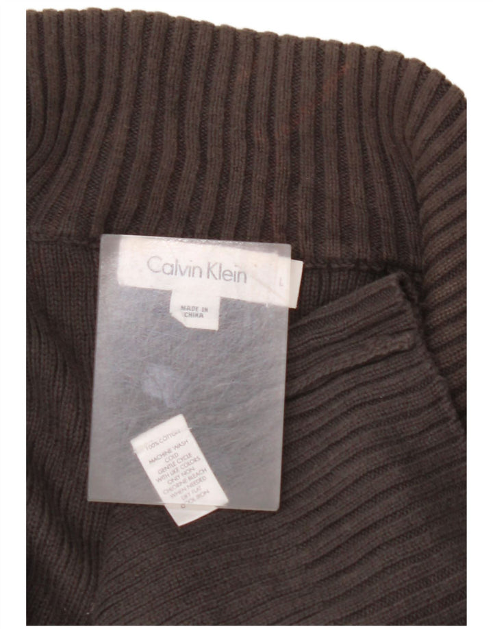 CALVIN KLEIN Pull à col zippé pour homme Large Gris Coton
