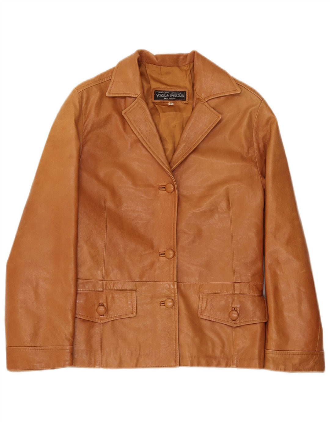 LAVORAZIONE ARTIGIANALE Womens Leather Jacket IT 44 Medium Brown Leather