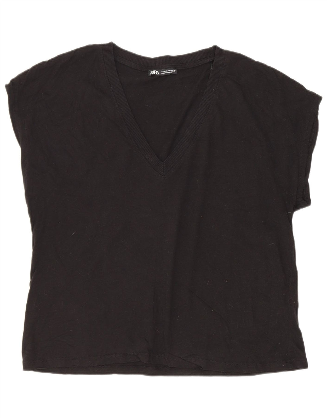Zara T-Shirt Femme Top UK 14 Coton Noir Moyen