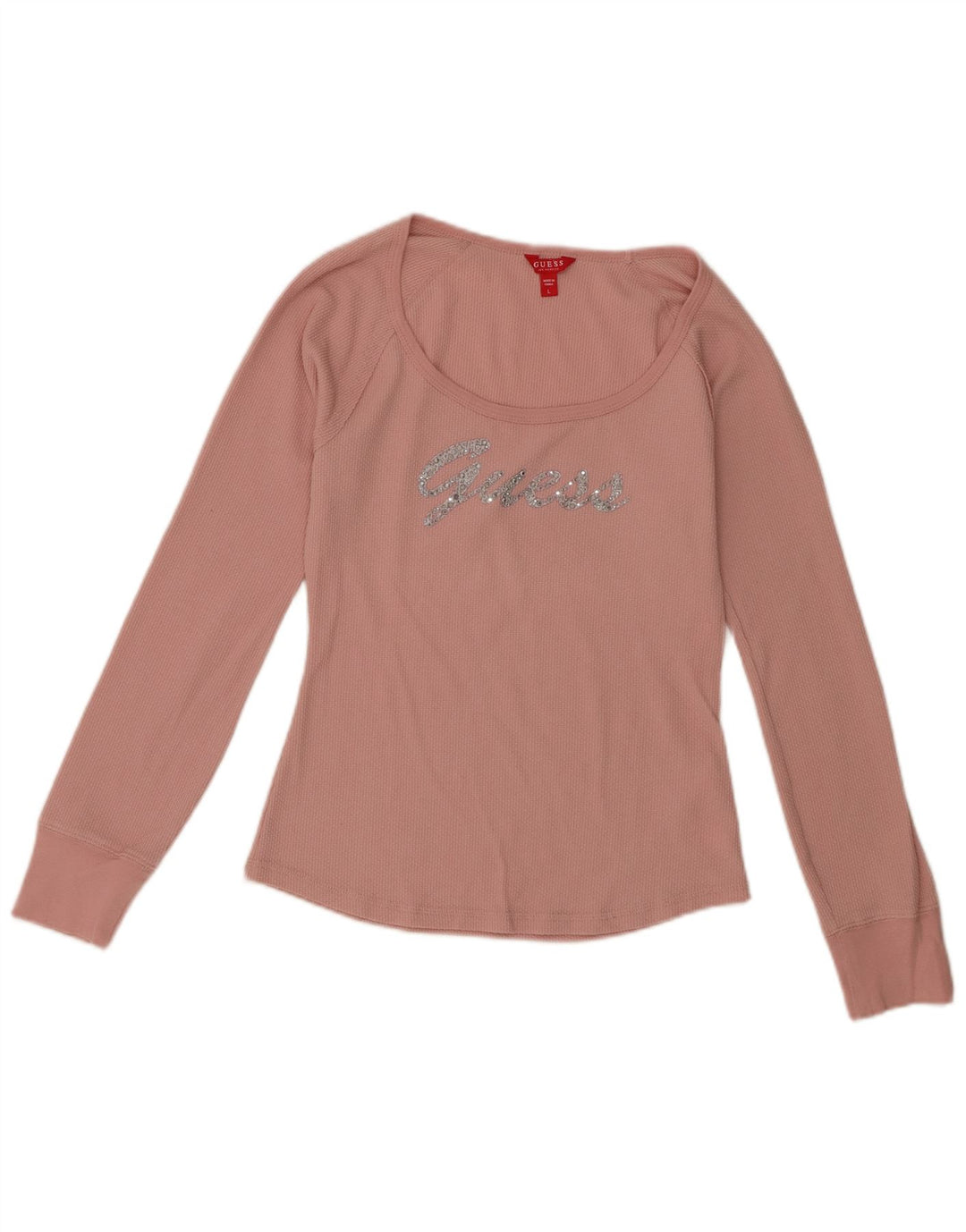 Guess Haut graphique à manches longues pour femme UK 14 Large Rose Polyester