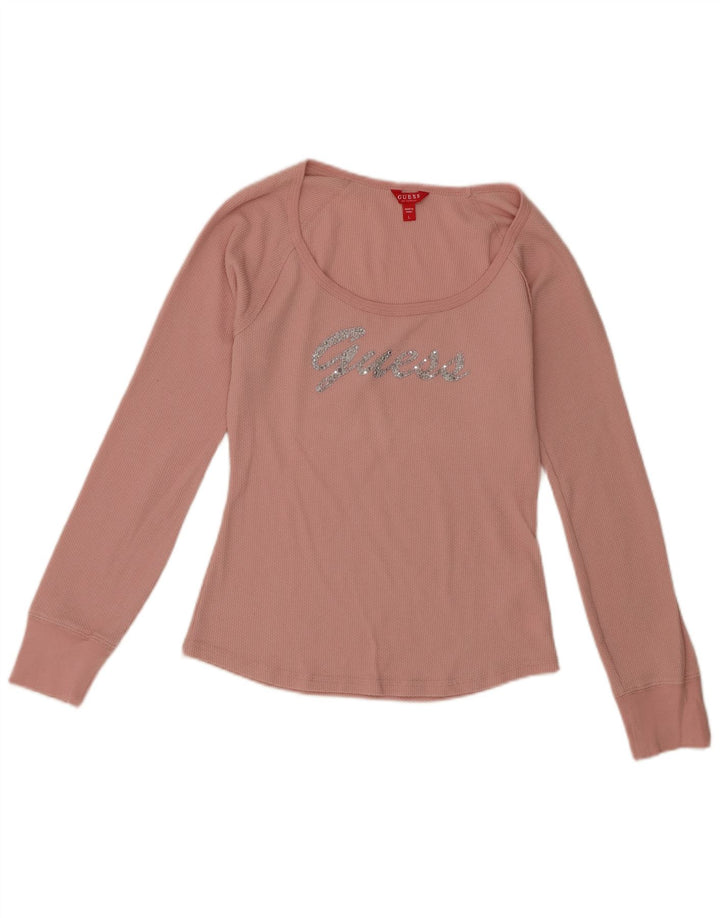 Guess Haut graphique à manches longues pour femme UK 14 Large Rose Polyester