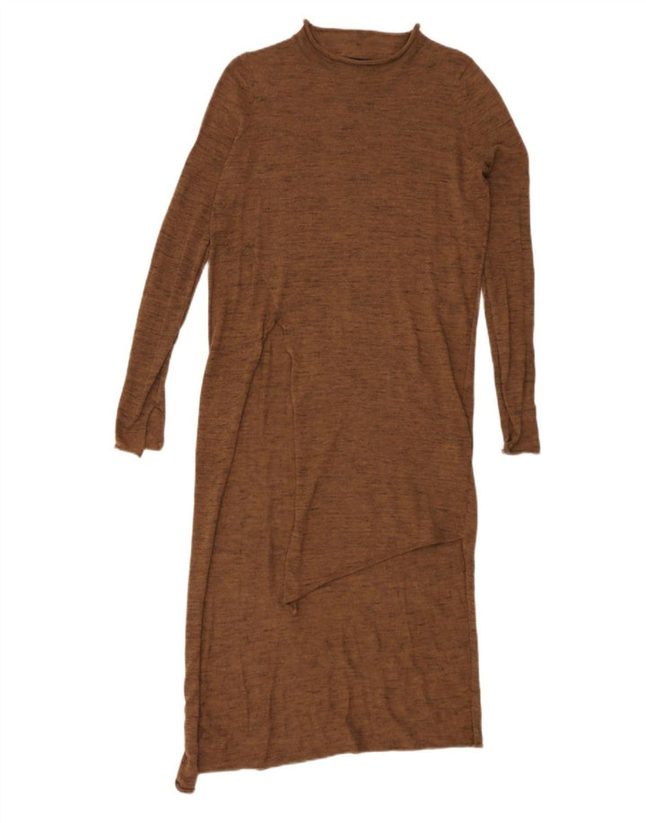 Zara Femme Robe Pull Asymétrique UK 10 Petit Marron Polyester