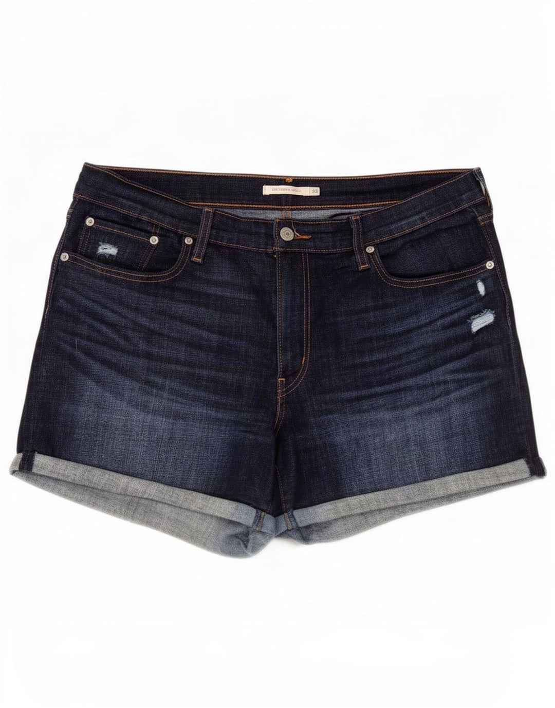 Levi's Short en Jean Taille Mi-Haute Déchiré Femme W33 Large Bleu Marine Coton