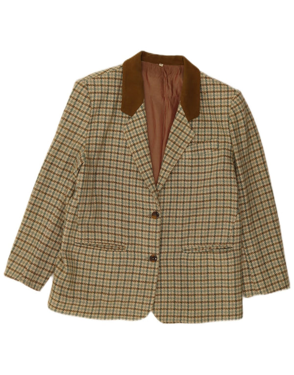 vintage Femme 2 Bouton Blazer Veste IT 46 Grande Laine Pied-de-Poule Vert