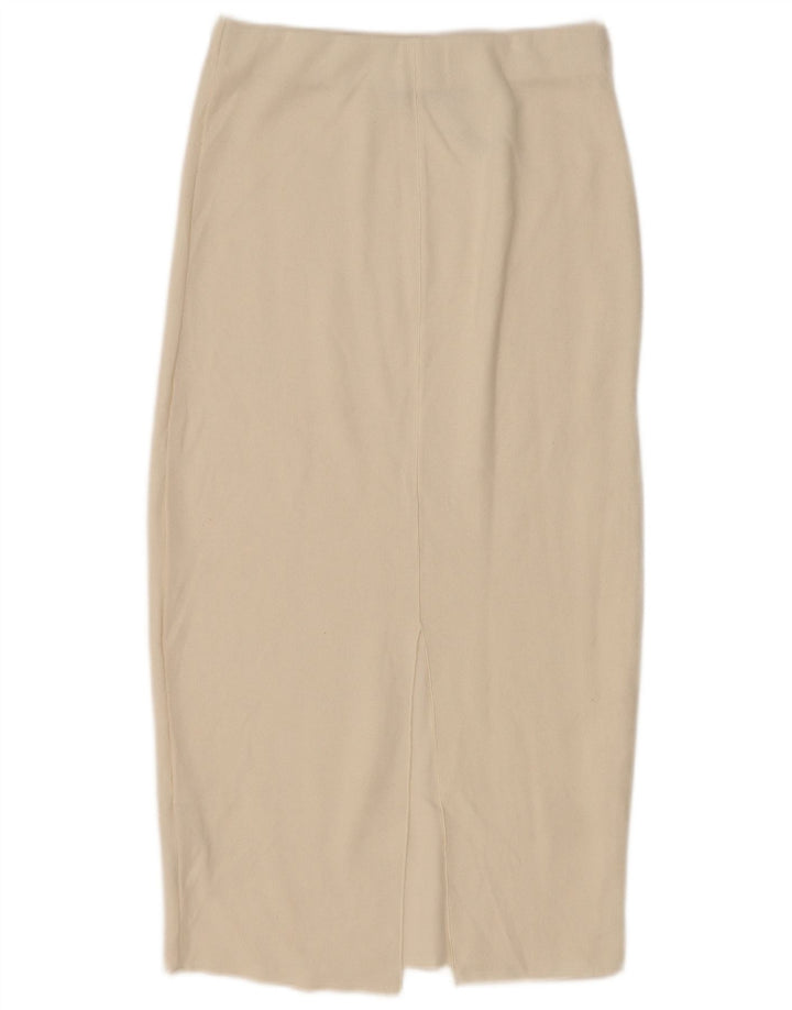 Zara Femme Jupe Midi Small W26 Coton Blanc Cassé