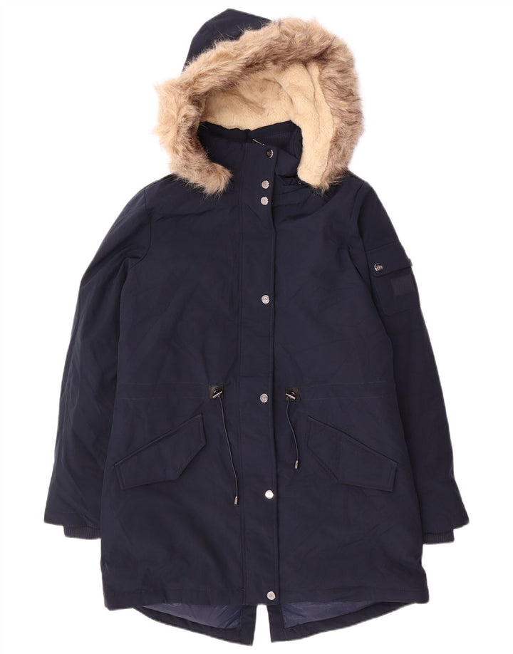 Ralph Lauren Veste Parka à capuche pour femme UK 10 Small Bleu marine Polyester