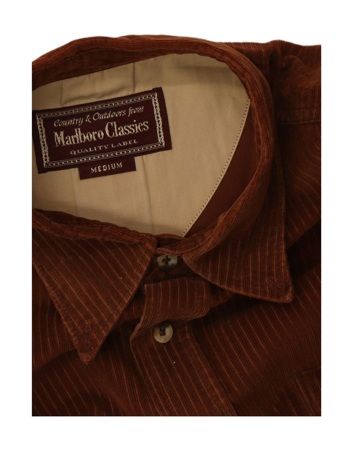 Marlboro Classics Chemise en velours côtelé pour homme à fines rayures marron moyen