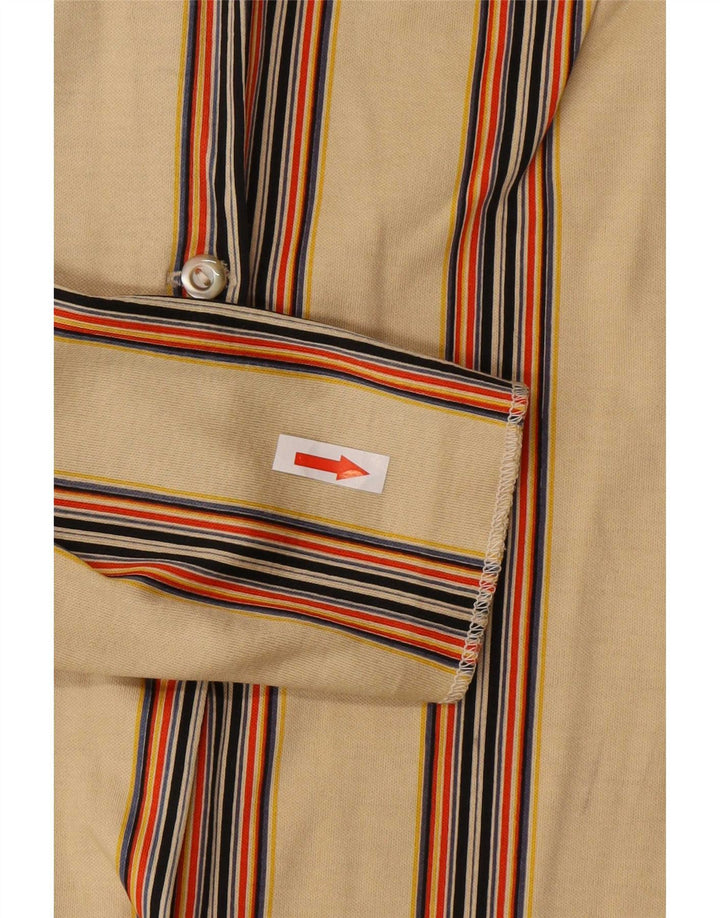 Chemise Femme Vintage IT 44 Coton Rayé Beige Moyen