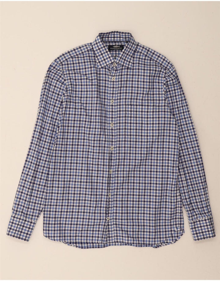 VINTAGE Mens Shirt Medium Blue Gingham Vintage Vintage and Second-Hand Vintage from Messina Hembry 