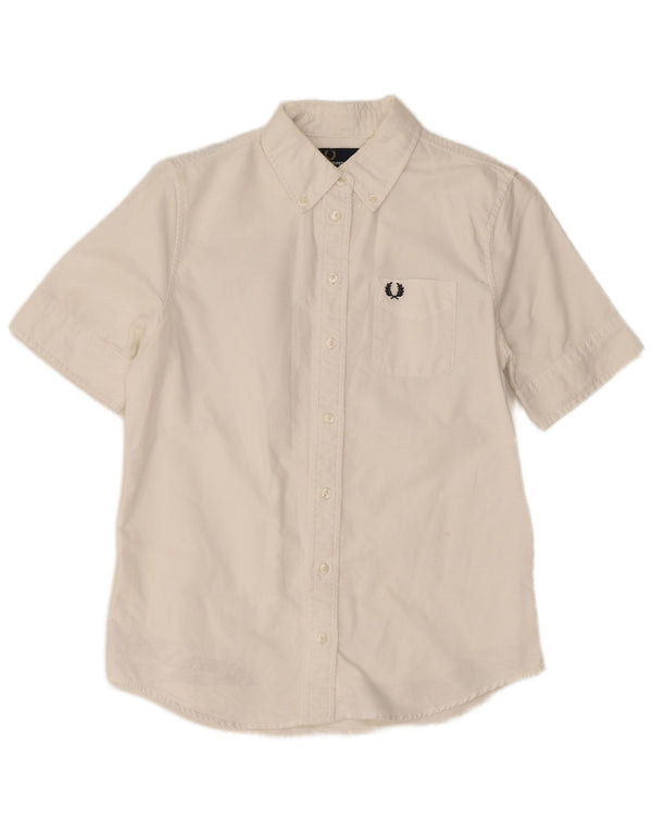 Fred Perry Chemise à manches courtes pour femme UK 8 Small Blanc Coton