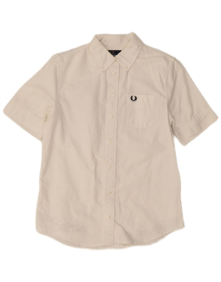Fred Perry Chemise à manches courtes pour femme UK 8 Small Blanc Coton