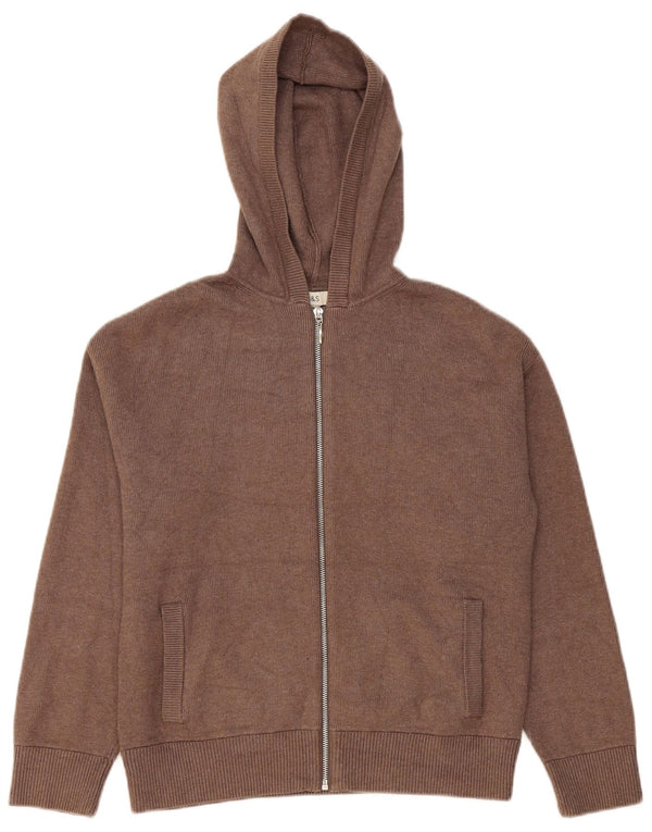 Marks & Spencer Pull cardigan à capuche et fermeture éclair pour femme UK 14 Marron moyen