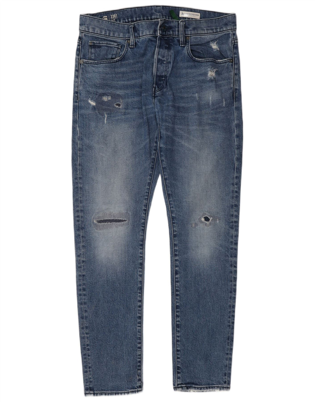 G-Star Homme 3301 Jean Slim effet vieilli W33 L32 Bleu Coton