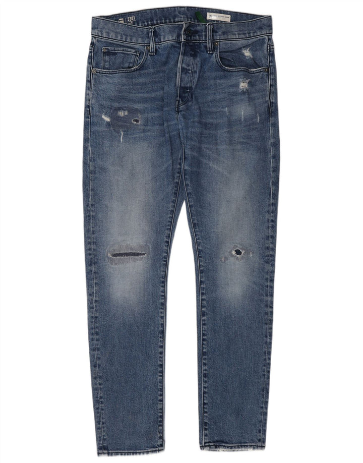 G-Star Homme 3301 Jean Slim effet vieilli W33 L32 Bleu Coton