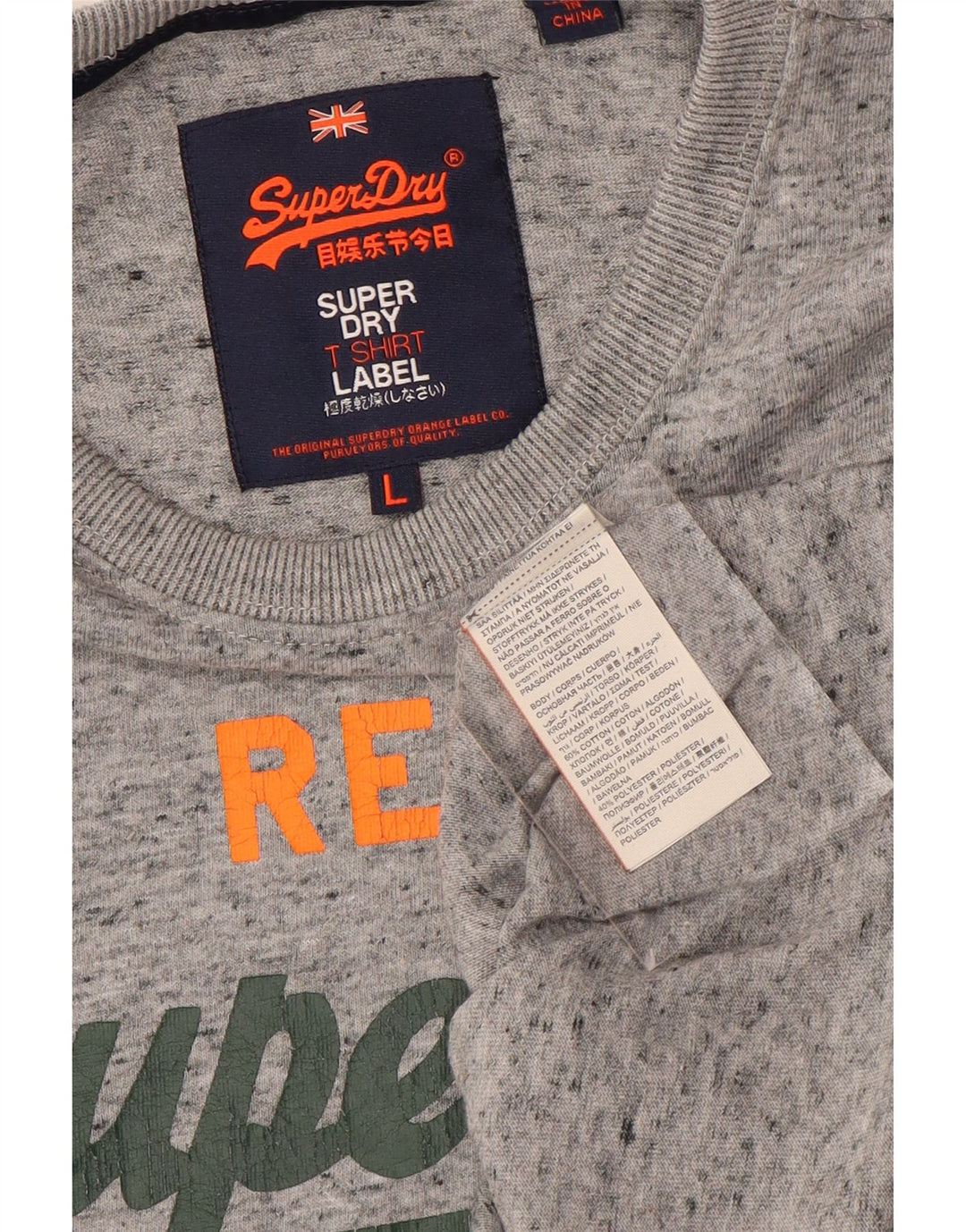 Superdry T-Shirt Graphique Homme Grand Gris Moucheté Coton