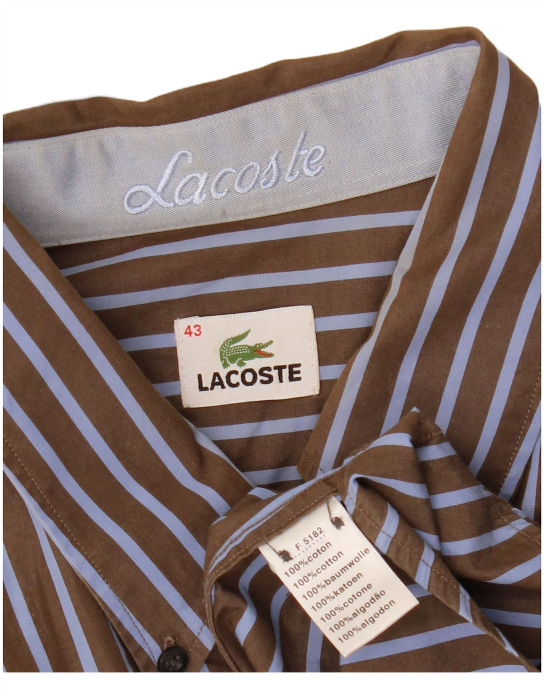 Lacoste Chemise Homme Taille 43 Grand Coton Rayé Marron