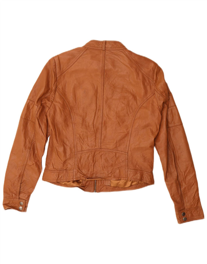 veste en cuir crop femme vintage UK 14 brun moyen