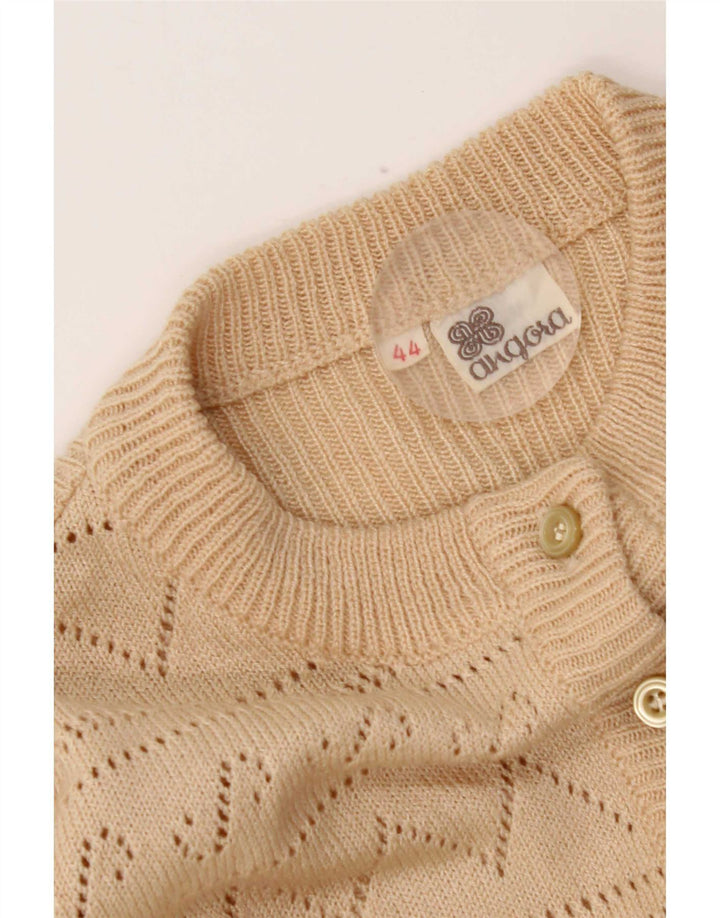 vintage Femme Cardigan Pull IT 44 Moyen Beige Angora
