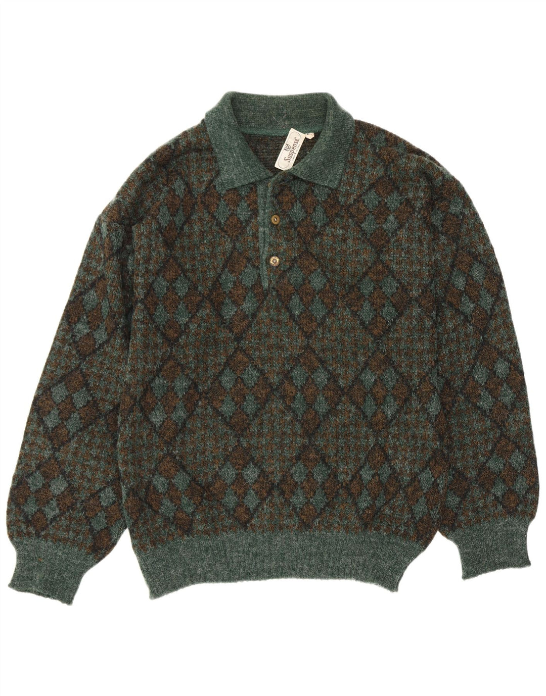 Suspense Pull col polo pour homme IT 50 Vert moyen Argyle/Diamant