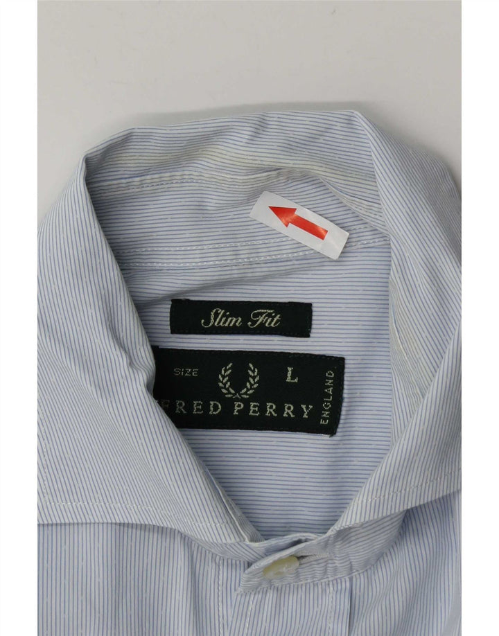 Fred Perry Chemise coupe slim pour homme en coton à fines rayures bleues