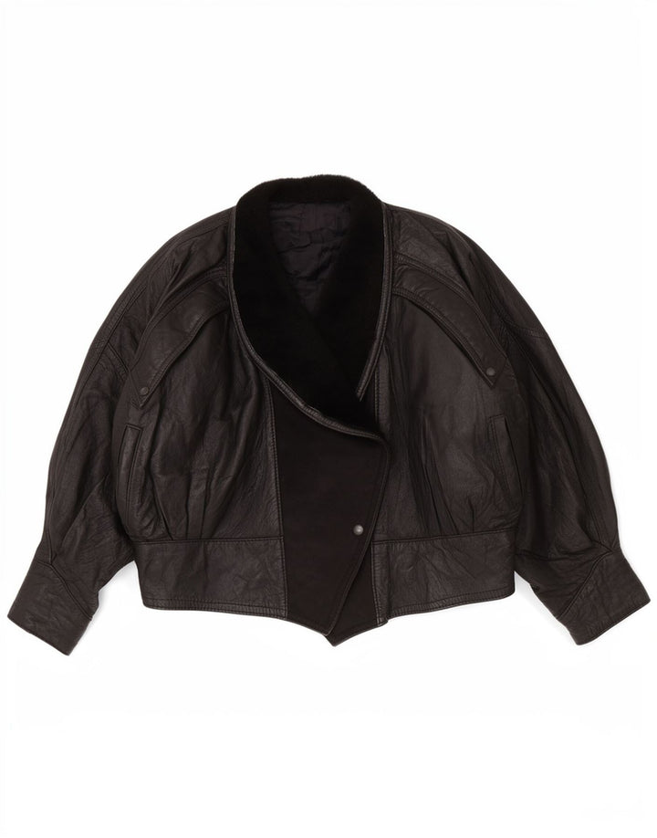 veste en cuir femme vintage UK 14 Grand Noir