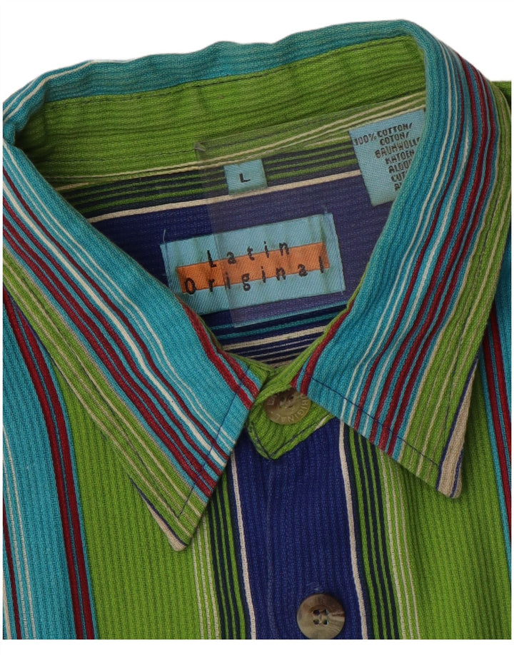VINTAGE Chemise à Manches Courtes Homme Grand Coton Rayé Multicolore