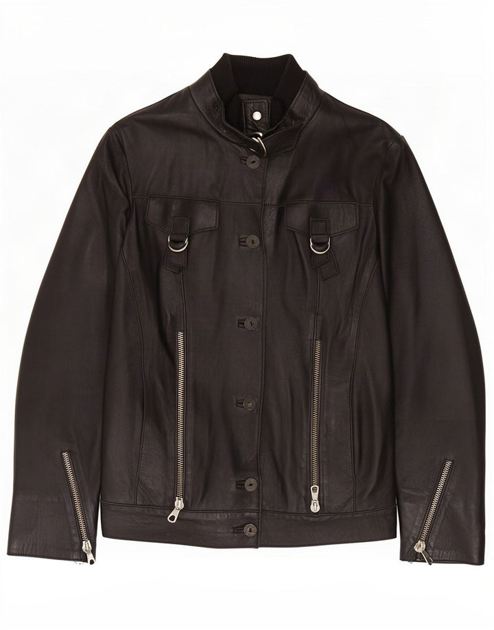 veste en cuir femme vintage IT 44 Moyen Noir
