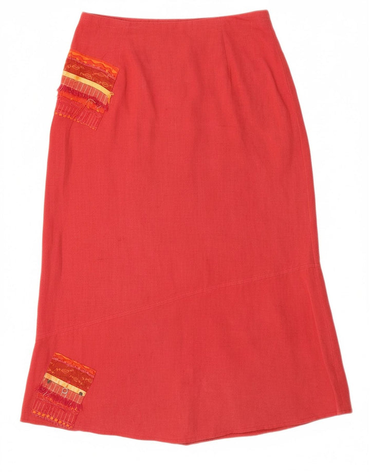 VINTAGE Womens High Waist Maxi Skirt US 2 XS W28  Red Patchwork Polyester
