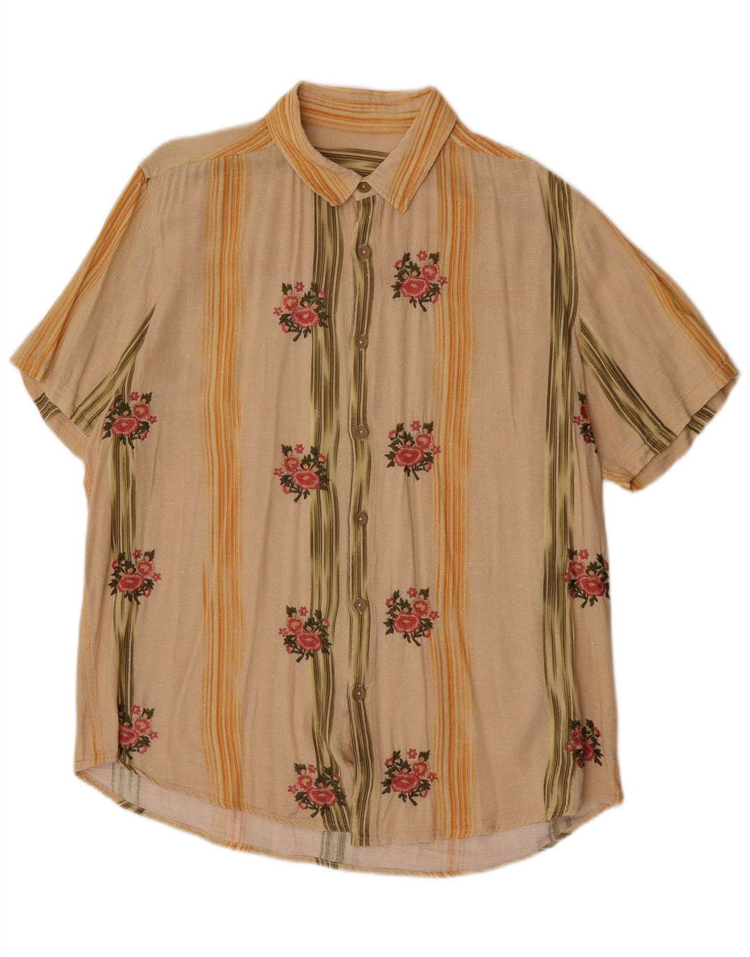 vintage Chemise à manches courtes pour hommes Grand Beige Floral