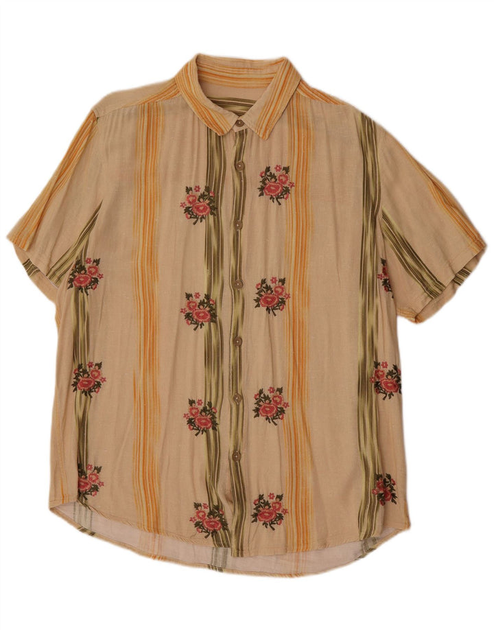 vintage Chemise à manches courtes pour hommes Grand Beige Floral